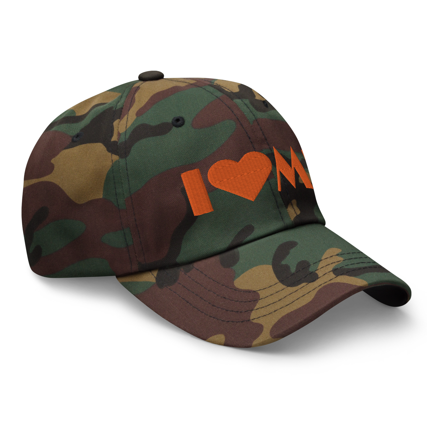 Michigan 'I 🧡 MI' Camouflage Cap (Art Deco Font)