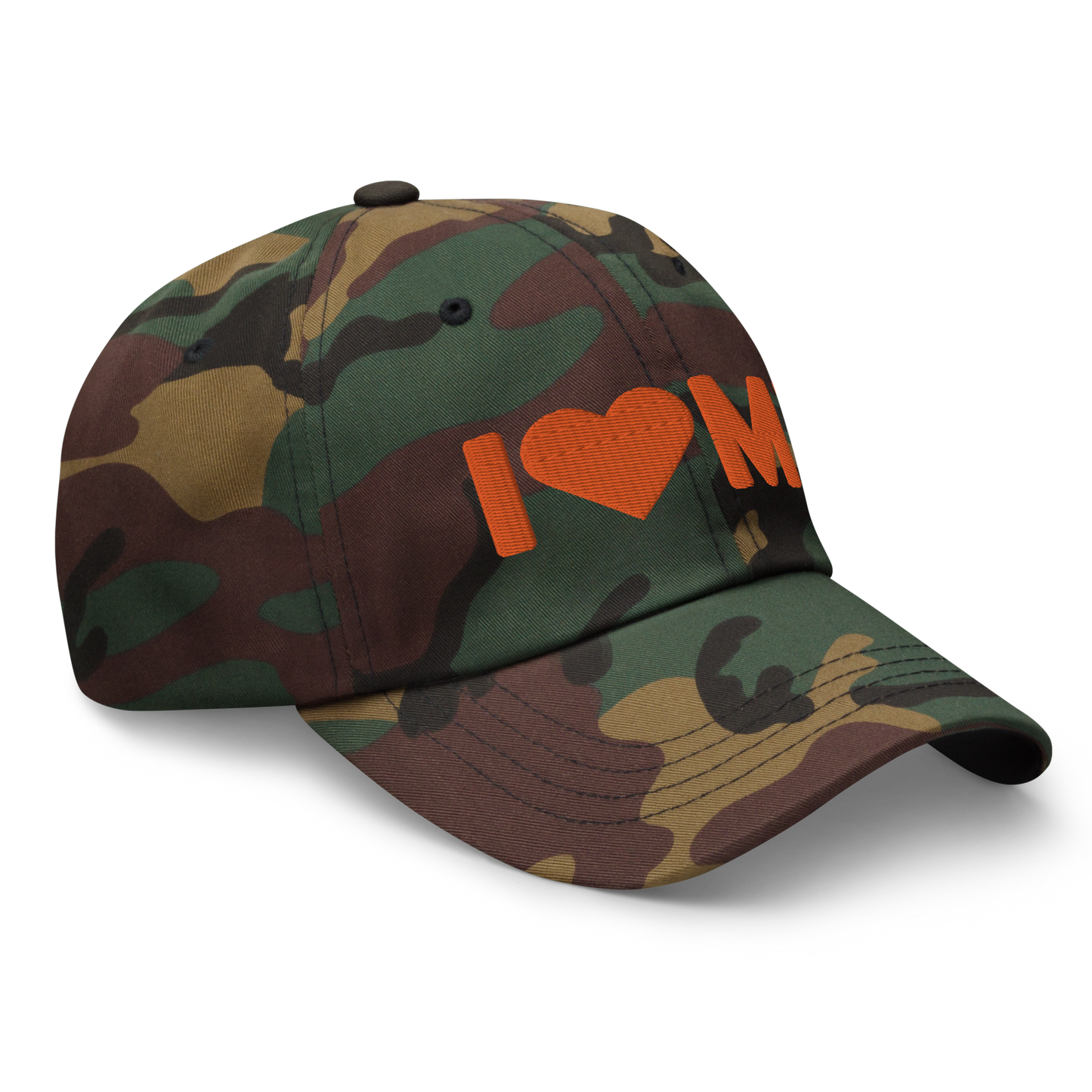 Michigan 'I 🧡 MI' Camouflage Cap (Rounded Swiss Font)