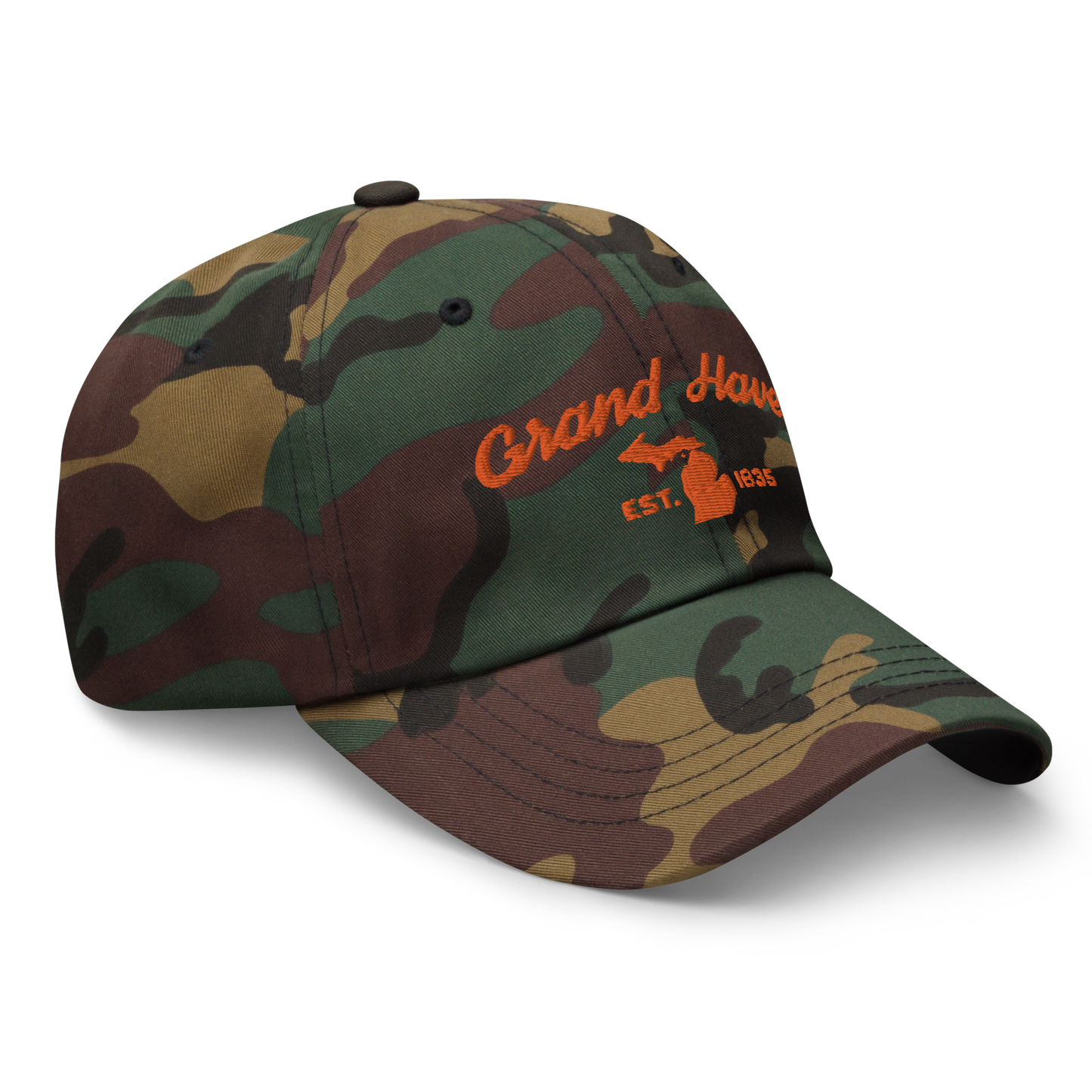 'Grand Haven EST. 1835' Camouflage Cap (Script Font)