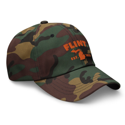 'Flint EST. 1855' Camouflage Cap (Geometric Sans Font)