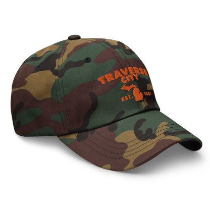 'Traverse City EST. 1851' Camouflage Cap (Geometric Sans Font)