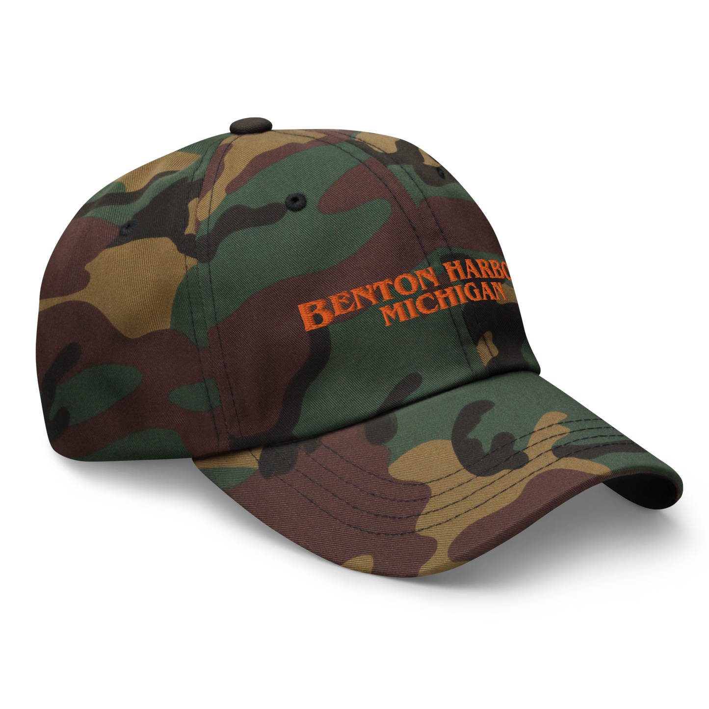 'Benton Harbor Michigan' Camouflage Cap (1980s Drama Parody)