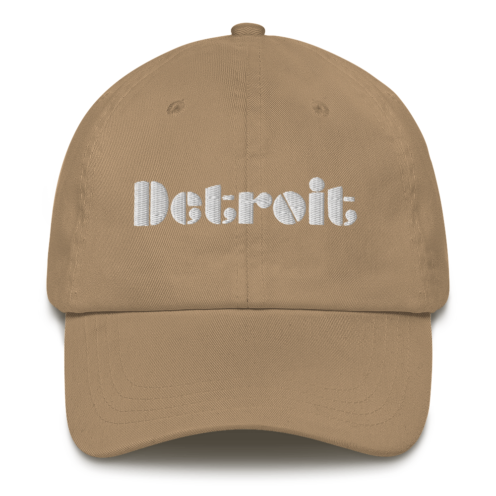 'Detroit' Dad Hat (Art Deco Font) [ White/Black Embroidery