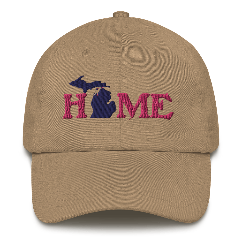 Michigan 'Home' Dad Hat (Woodcut Font) | Pink Embroidery