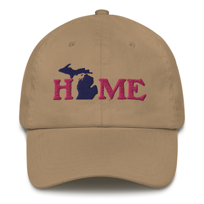 Michigan 'Home' Dad Hat (Woodcut Font) | Pink Embroidery