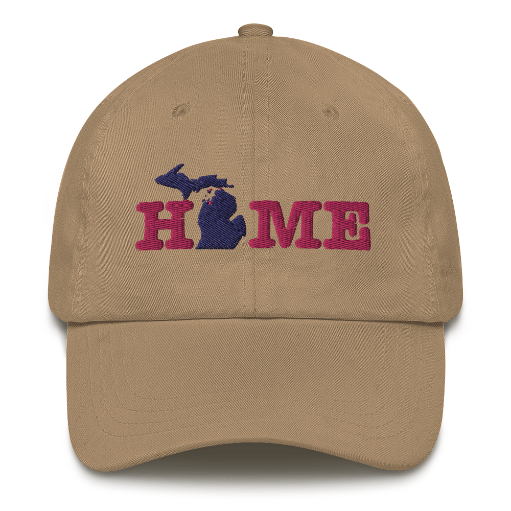 Michigan 'Home' Dad Hat (Typewriter Font) | Pink Embroidery