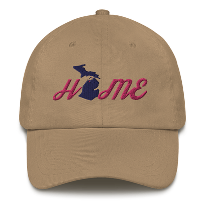 Michigan 'Home' Dad Hat (Script Font) | Pink Embroidery