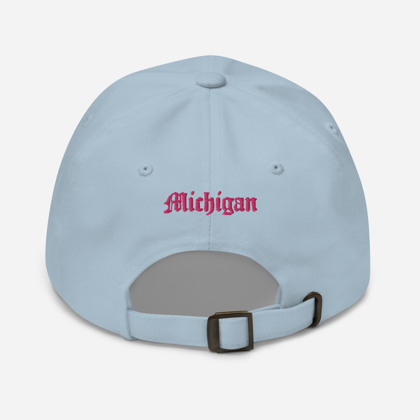 Old English 'M' Dad Hat (w/ 'Michigan' Back Design) | Pink Embroidery