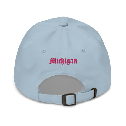 Old English 'M' Dad Hat (w/ 'Michigan' Back Design) | Pink Embroidery