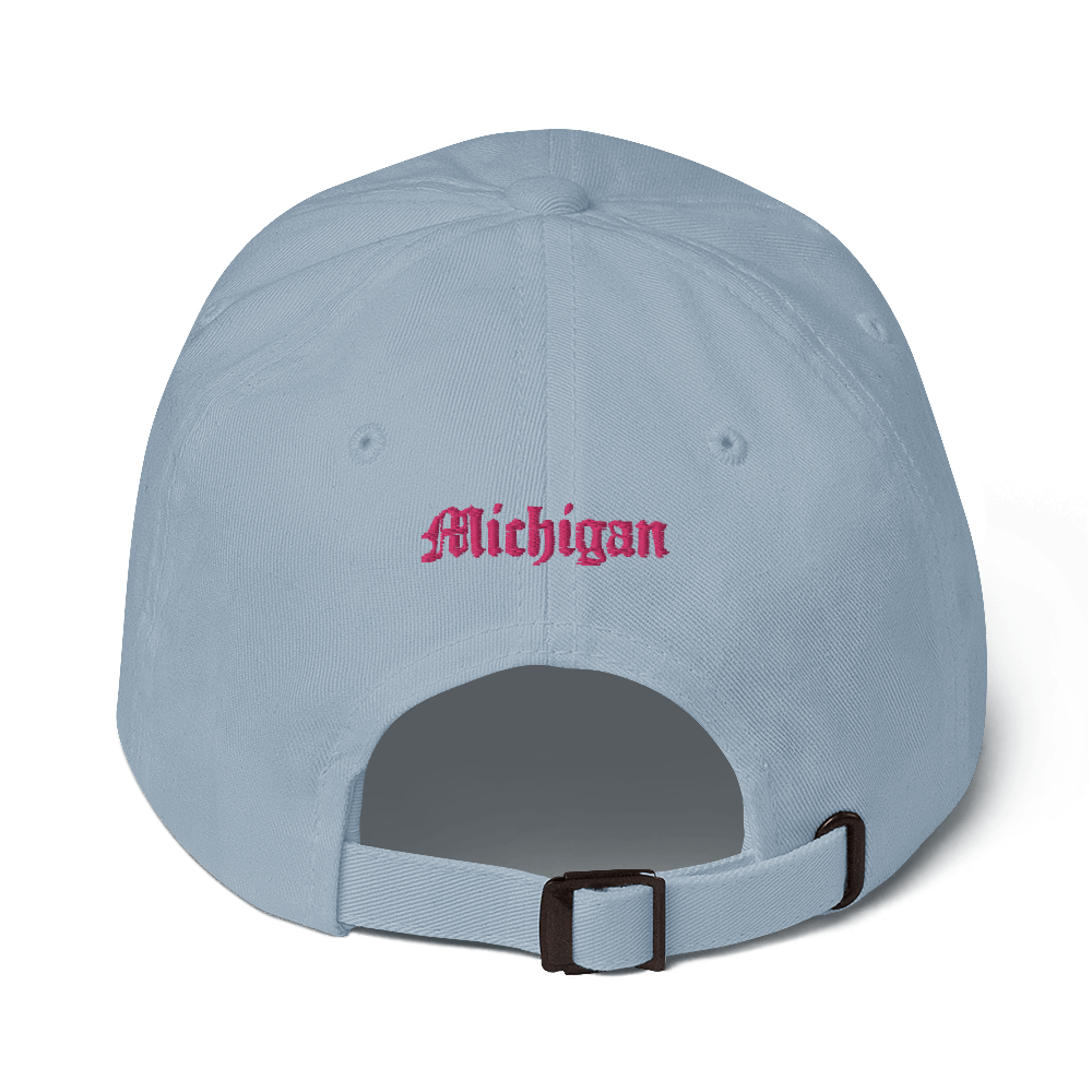 Old English 'M' Dad Hat (w/ 'Michigan' Back Design) | Pink Embroidery