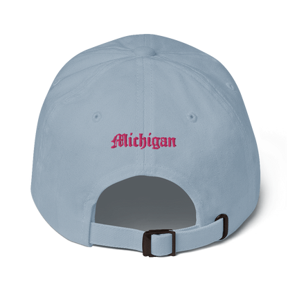 Old English 'M' Dad Hat (w/ 'Michigan' Back Design) | Pink Embroidery