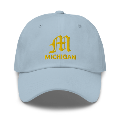 'Michigan' Dad Hat (w/ Old English M) | Gold Embroidery