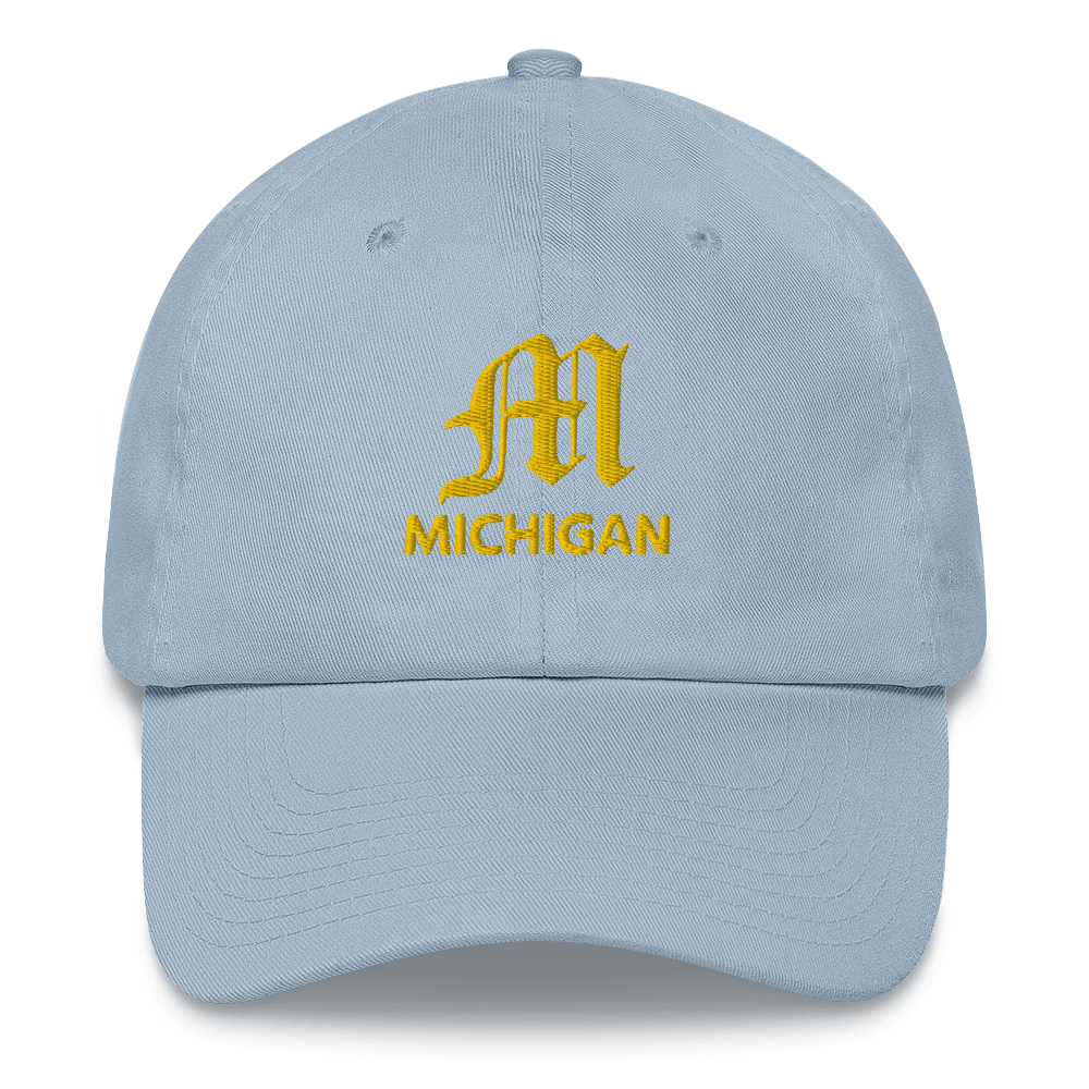 'Michigan' Dad Hat (w/ Old English M) | Gold Embroidery