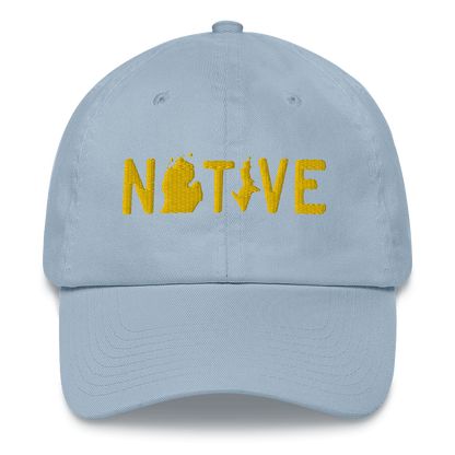 Michigan 'Native' Dad Hat (Licence Plate Font) | Gold Embroidery