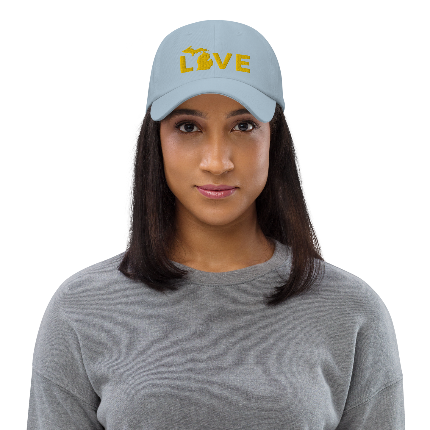 Michigan 'Love' Dad Hat (Geometric Sans Font) | Gold Embroidery