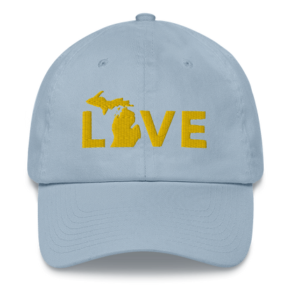 Michigan 'Love' Dad Hat (Geometric Sans Font) | Gold Embroidery