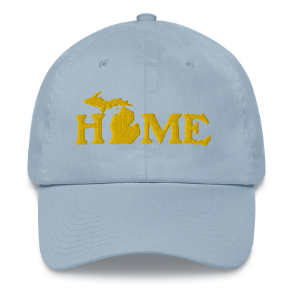 Michigan 'Home' Dad Hat (Woodcut Font) | Gold Embroidery