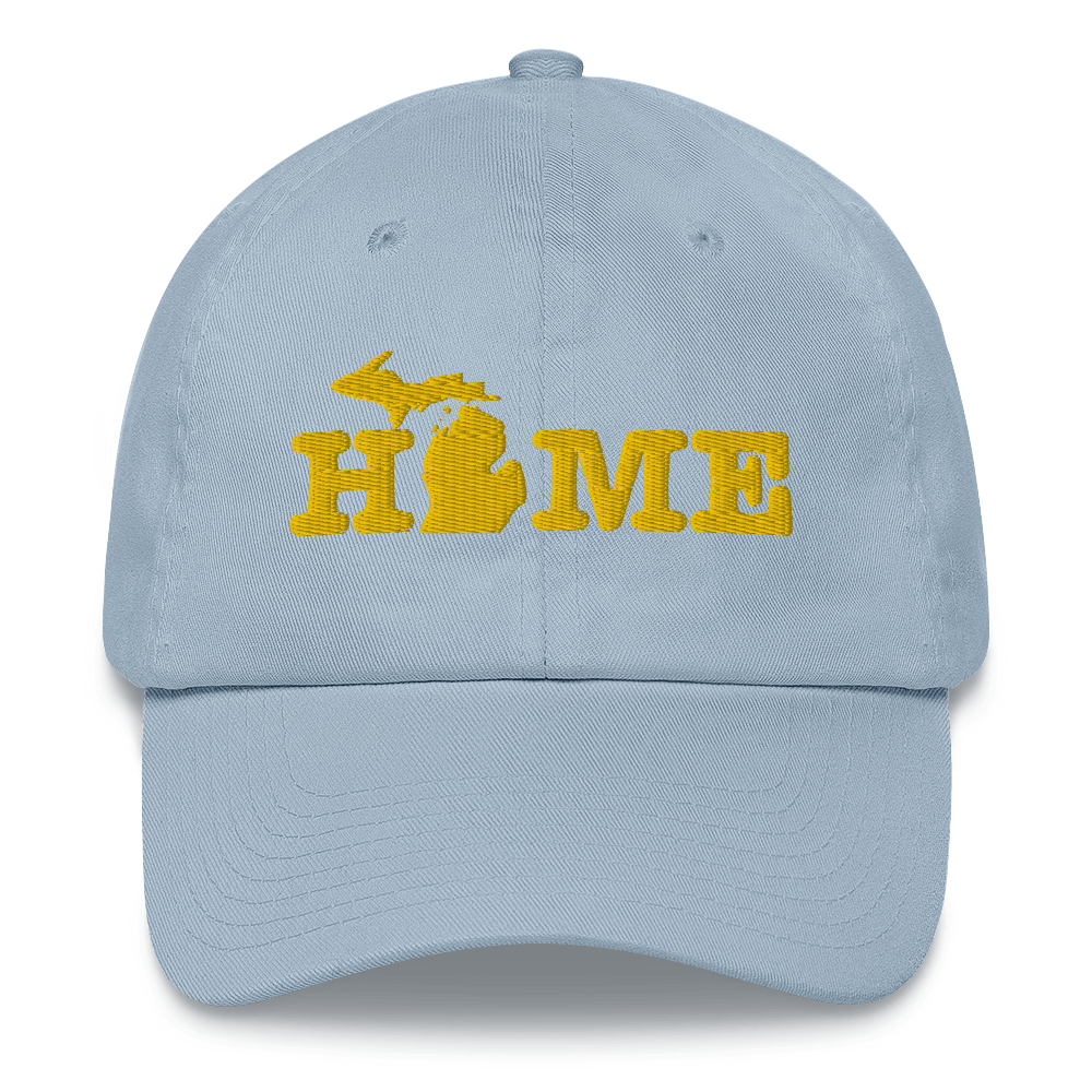 Michigan 'Home' Dad Hat (Typewriter Font) | Gold Embroidery