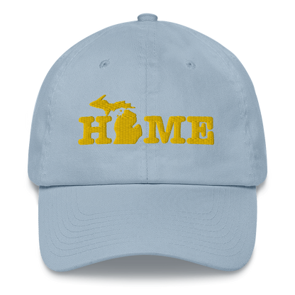 Michigan 'Home' Dad Hat (Typewriter Font) | Gold Embroidery