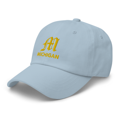 'Michigan' Dad Hat (w/ Old English M) | Gold Embroidery