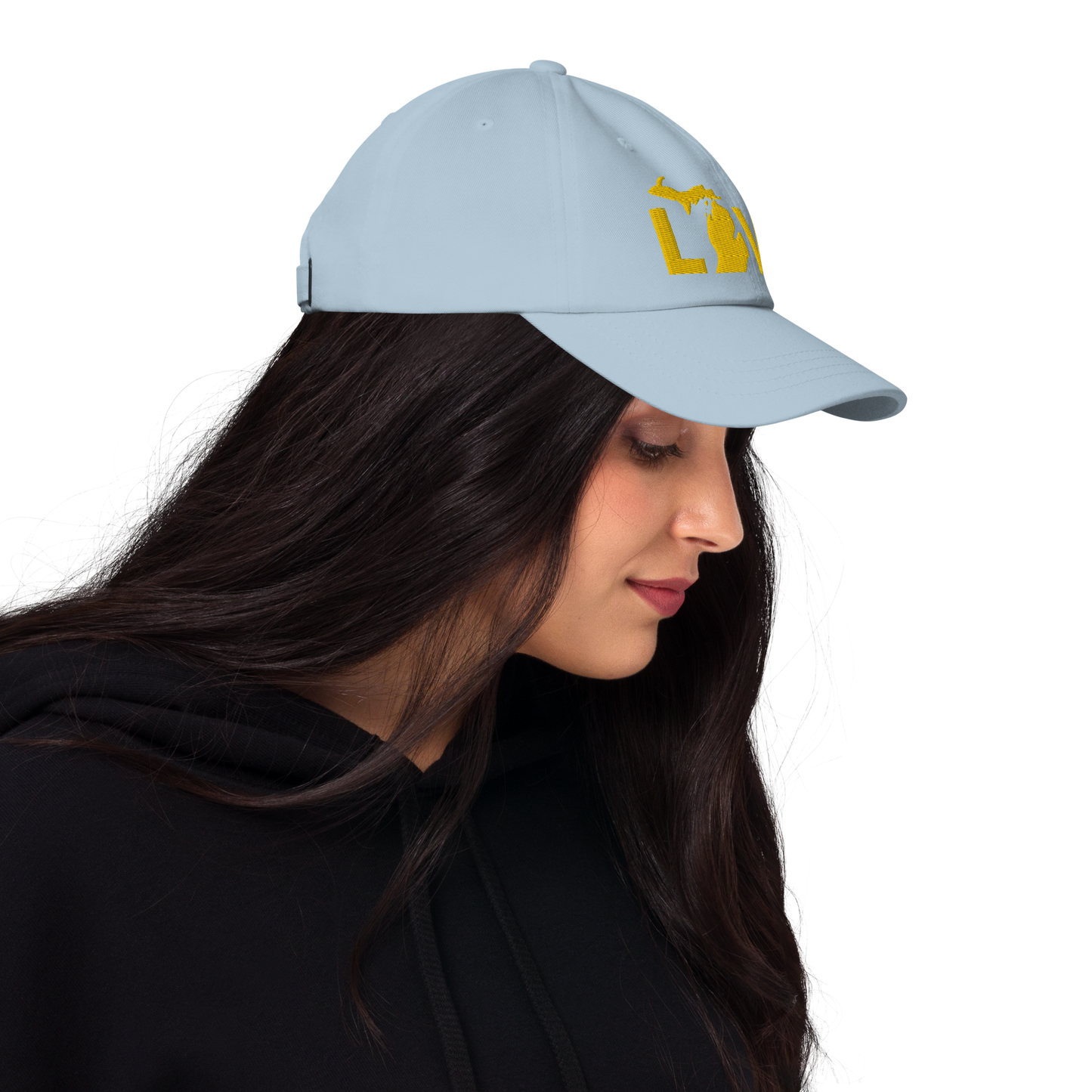 Michigan 'Love' Dad Hat (Geometric Sans Font) | Gold Embroidery