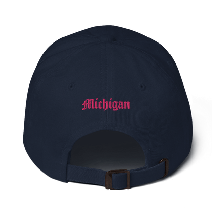 Old English 'M' Dad Hat (w/ 'Michigan' Back Design) | Pink Embroidery