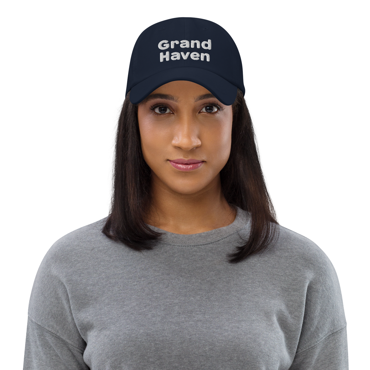 'Grand Haven' Dad Hat | White/Navy Embroidery