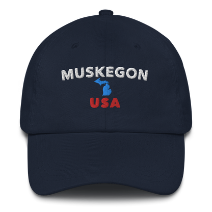 'Muskegon USA' Dad Hat (w/ Michigan Outline)