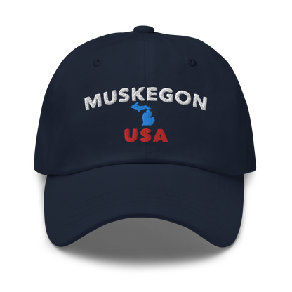 'Muskegon USA' Dad Hat (w/ Michigan Outline)