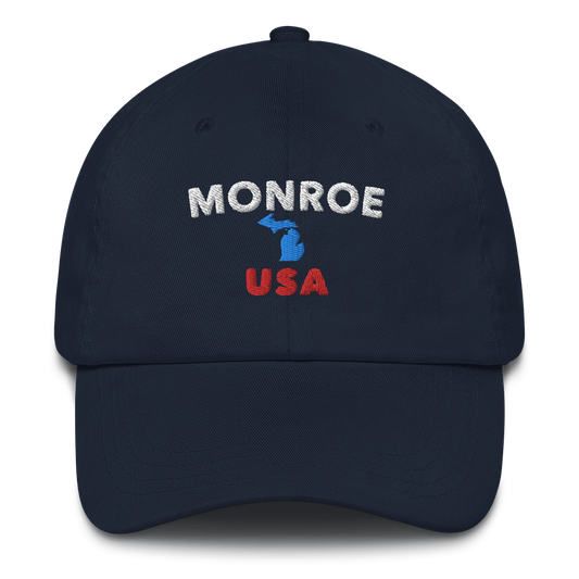 'Monroe USA' Dad Hat (w/ Michigan Outline)