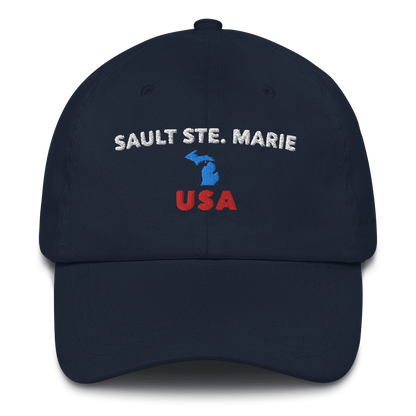 'Sault Ste. Marie USA' Dad Hat (w/ Michigan Outline)