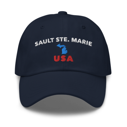 'Sault Ste. Marie USA' Dad Hat (w/ Michigan Outline)