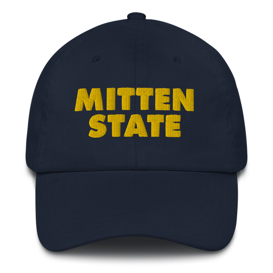 Michigan 'Mitten State' Dad Hat (Geometric Sans Font) | Gold Embroidery