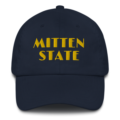 Michigan 'Mitten State' Dad Hat (Art Deco Font) | Gold Embroidery