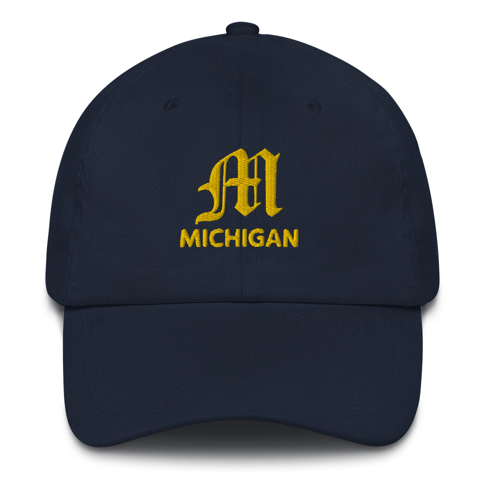 'Michigan' Dad Hat (w/ Old English M) | Gold Embroidery