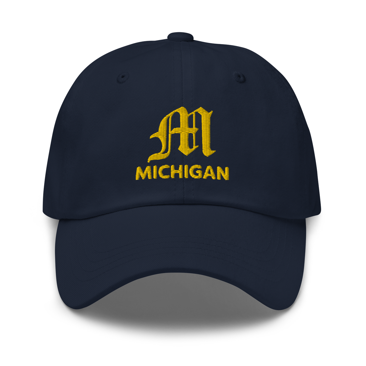 'Michigan' Dad Hat (w/ Old English M) | Gold Embroidery