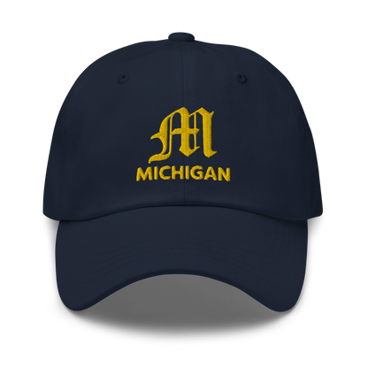 'Michigan' Dad Hat (w/ Old English M) | Gold Embroidery