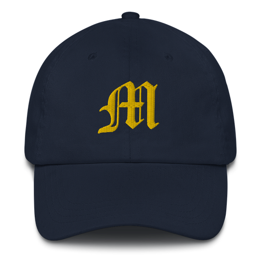 Old English 'M' Dad Hat (w/ 'Michigan' Back Design) | Gold Embroidery