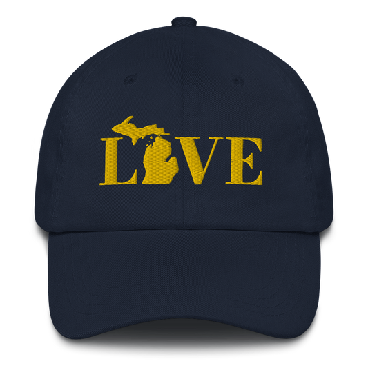 Michigan 'Love' Dad Hat (Didone Font) | Gold Embroidery