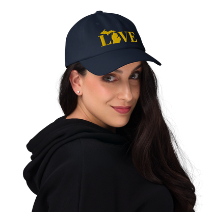 Michigan 'Love' Dad Hat (Didone Font) | Gold Embroidery