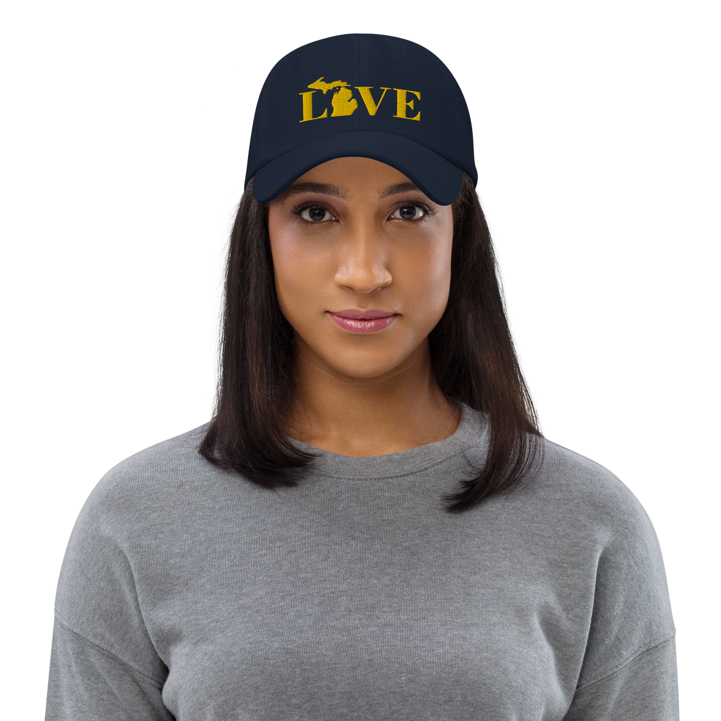 Michigan 'Love' Dad Hat (Didone Font) | Gold Embroidery