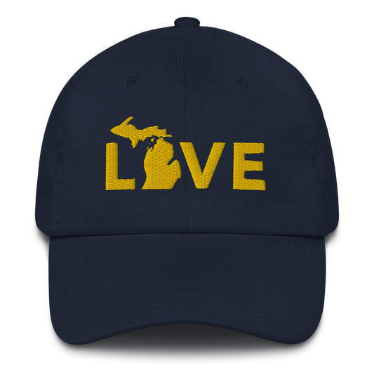 Michigan 'Love' Dad Hat (Geometric Sans Font) | Gold Embroidery