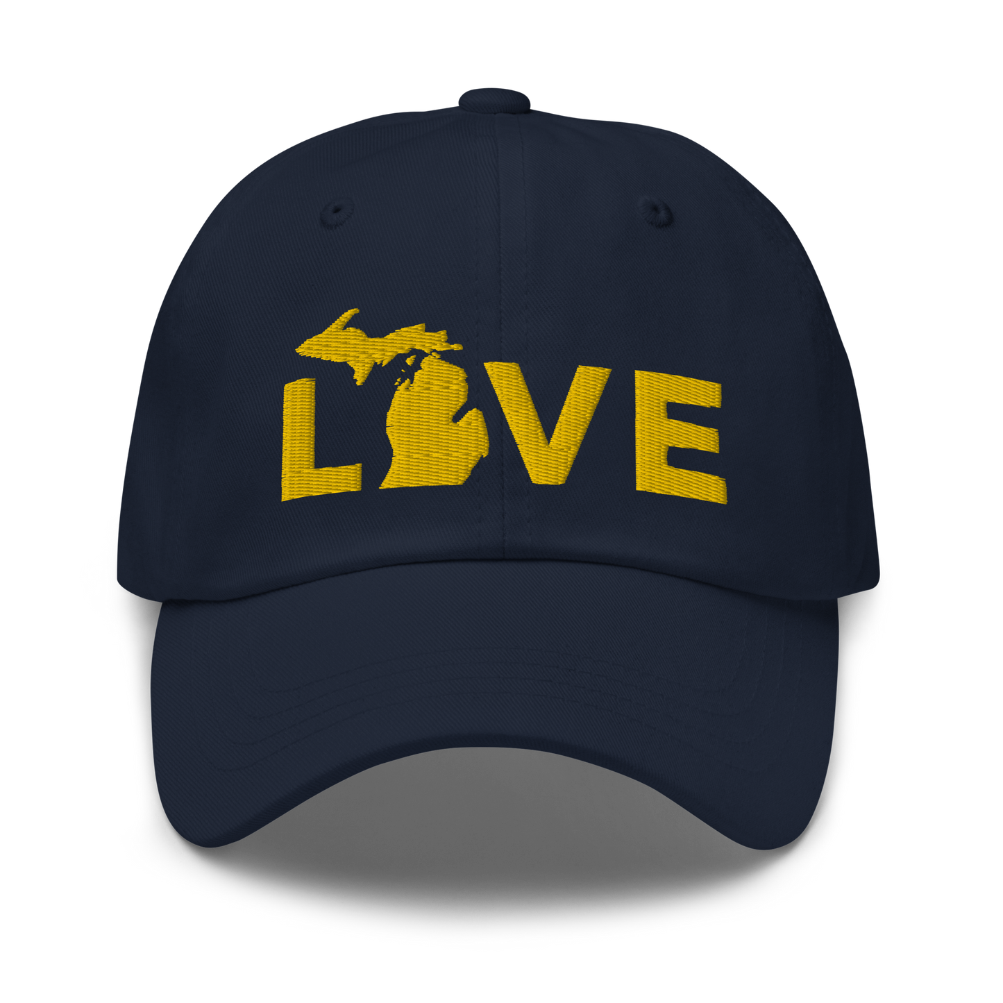 Michigan 'Love' Dad Hat (Geometric Sans Font) | Gold Embroidery