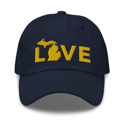 Michigan 'Love' Dad Hat (Geometric Sans Font) | Gold Embroidery