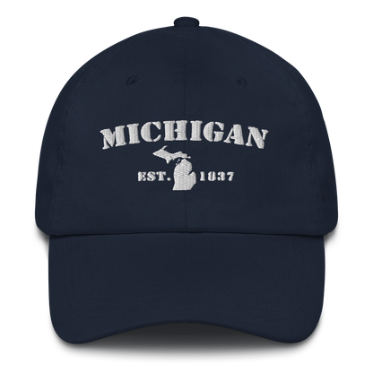 'Michigan EST 1837' Dad Hat (Army Font)