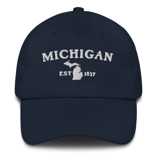 'Michigan EST 1837' Dad Hat (Woodcut Font)