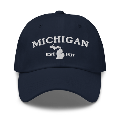 'Michigan EST 1837' Dad Hat (Woodcut Font)