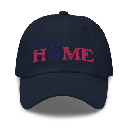 Michigan 'Home' Dad Hat (Woodcut Font) | Pink Embroidery