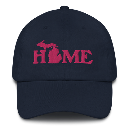 Michigan 'Home' Dad Hat (Woodcut Font) | Pink Embroidery