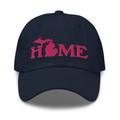 Michigan 'Home' Dad Hat (Woodcut Font) | Pink Embroidery